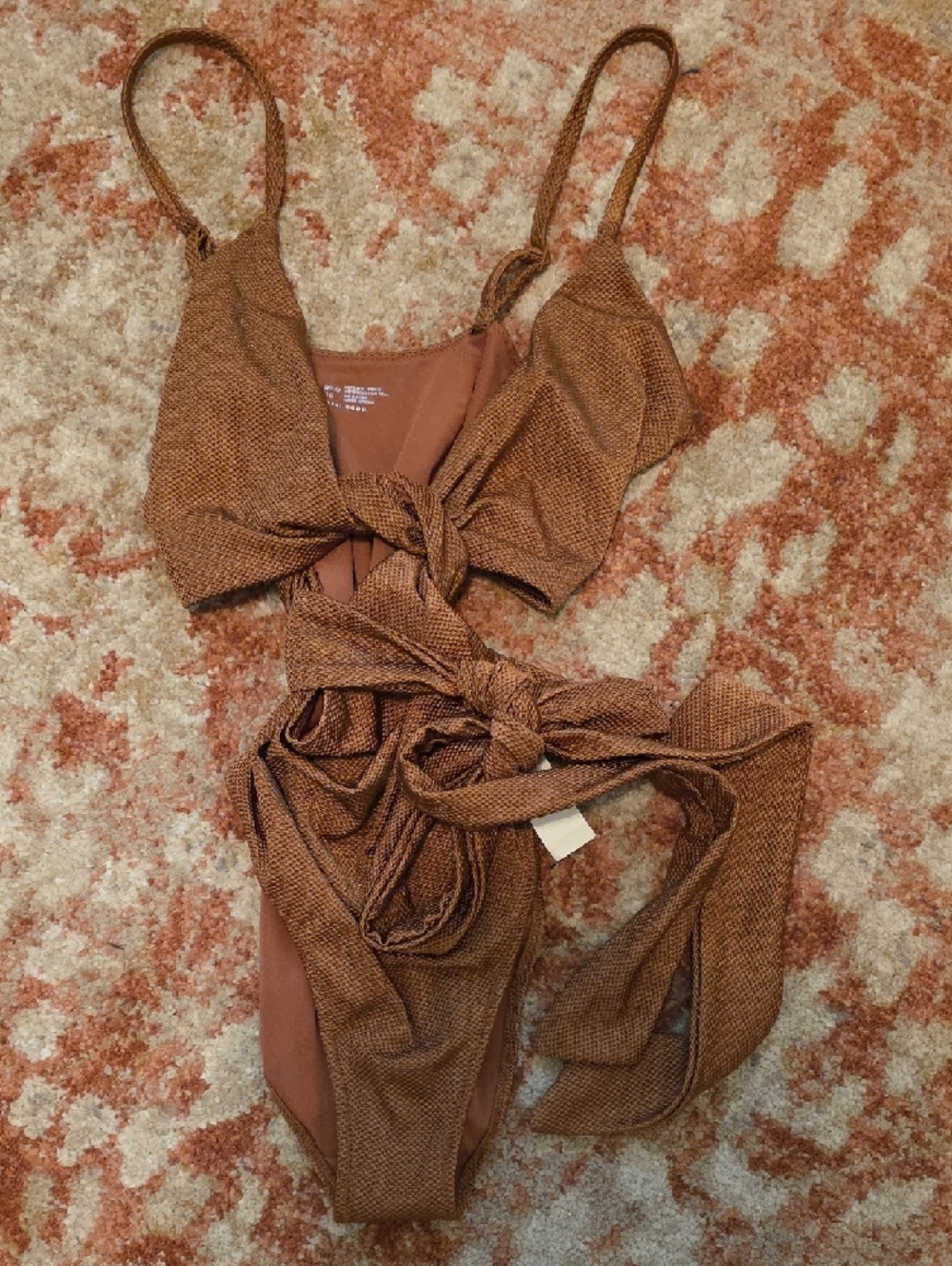 aerie Rust Brown Textured One-Piece Swimsuit with Front Tie - Picture 6 of 6
